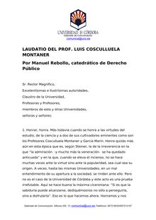 Acto de investidura de Luis Cosculluela Montaner como Doctor Honoris Causa por la Universidad de Córdoba: Laudatio