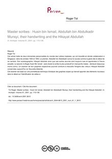 Master scribes : Husin bin Ismail, Abdullah bin Abdulkadir Munsyi, their handwriting and the Hikayat Abdullah - article ; n°1 ; vol.61, pg 115-138