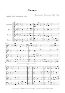 Partition Menuet - arrangement pour enregistrements SATB, David et Jonathas