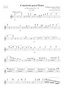 Partition flûte, Piano Concerto No.25, C major, Mozart, Wolfgang Amadeus par Wolfgang Amadeus Mozart