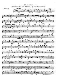 Partition hautbois 1, 2, Symphony No.5 en D minor, Reformations-Sinfonie