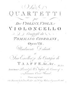 Partition violon 2, 6 corde quatuors, Sei Quartetti, Giordani, Tommaso