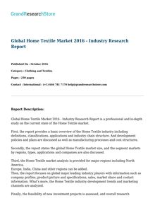 Global Home Textile Market 2016 - Industry Research Report