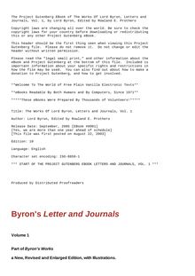 The Works of Lord Byron: Letters and Journals. Vol. 1