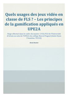 Mémoire M2 FLE/FLS - L usage du jeu vidéo en classe de FLS