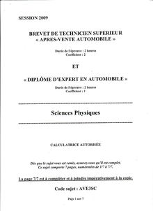 Sciences physiques 2009 BTS Maintenance et après-vente automobile