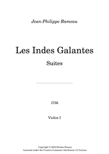 Partition violons I, Les Indes galantes, Opéra-ballet, Rameau, Jean-Philippe