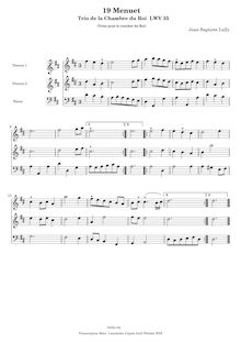 Partition , Menuet, Trios de la Chambre du Roi, Lully, Jean-Baptiste par Jean-Baptiste Lully