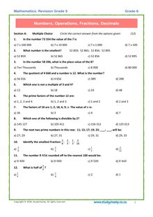 Grade 6 Maths Test: Revision Grade 5