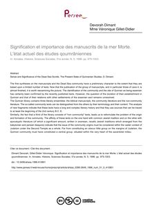 Signification et importance des manuscrits de la mer Morte. L état actuel des études qoumrâniennes - article ; n°5 ; vol.51, pg 975-1003