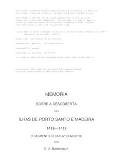 Memoria sobre a descoberta das ilhas de Porto Santo e Madeira 1418-1419 - (Fragmento de um livro inedito)