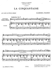 Partition violoncelle et partition de piano, Deux pièces pour violoncelle et Piano par Gabriel Prosper Marie
