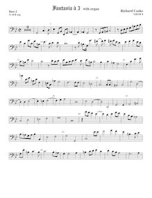 Partition basse 2 viole de gambe, basse clef, fantaisies pour 3 violes de gambe et orgue par Richard Cooke