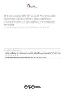 H. J. Sonnenberger et H. Von Mangoldt, Anerkennung der Staatsangehörigkeit und effektive Staatsangehörigkeit natürlicher Personen im Völkerrecht und in Internationalen Privatrecht - note biblio ; n°3 ; vol.41, pg 822-823