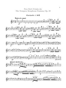Partition clarinette 1, 2 (B♭), pour Tempest, Буря, F minor, Tchaikovsky, Pyotr