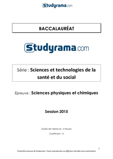 Corrigé BAC ST2S 2015 Sciences Physiques et Chimiques