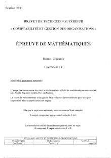 Mathématiques 2011 BTS Comptabilité et gestion des organisations