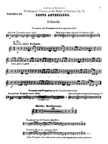 Partition trompette 3 (E♭, D), 4 (C, D), Wellingtons Sieg, oder Die Schlacht bei Vittoria
