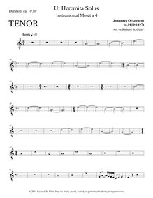 Partition ténor (ténor), Ut Heremita Solus Instrumental Motet, Ockeghem, Johannes