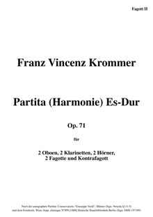 Partition basson 2, Harmonie, Partita; Octet-Partita, E♭ major, Krommer, Franz par Franz Krommer
