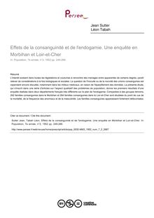Effets de la consanguinité et de l endogamie. Une enquête en Morbihan et Loir-et-Cher - article ; n°2 ; vol.7, pg 249-266