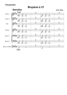 Partition chœur score, Requiem à 15, A major, Biber, Heinrich Ignaz Franz von