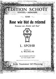Partition violon et partition de piano, Zemire und Azor, Zémire et Azor ; Die Schöne und die Bestie