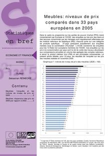 Meubles, niveaux de prix comparés dans 33 pays européens en 2005