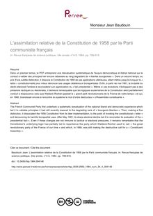 L assimilation relative de la Constitution de 1958 par le Parti communiste français - article ; n°4 ; vol.34, pg 799-815