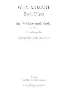 Partition parties complètes (K.423 et K.424), 2 Duos pour violon et viole de gambe