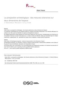 La prospection archéologique : des mesures extensives sur deux dimensions de l espace - article ; n°3 ; vol.9, pg 213-229
