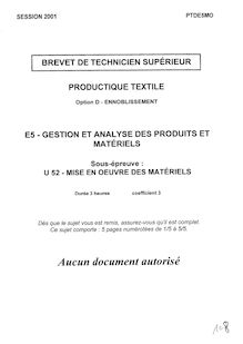 Mise en oeuvre des matériels 2001 Ennoblissement BTS Productique - textile