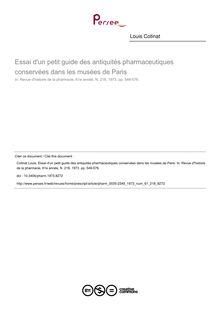 Essai d un petit guide des antiquités pharmaceutiques conservées dans les musées de Paris - article ; n°218 ; vol.61, pg 549-576
