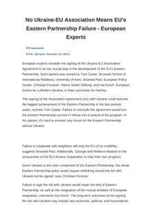 No Ukraine-EU Association Means EU s Eastern Partnership Failure - European Experts