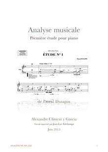 Analyse de l étude n°1 pour piano de Pascal Dusapin