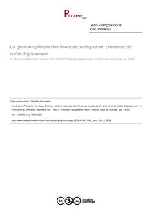 La gestion optimale des finances publiques en présence de coûts d ajustement - article ; n°3 ; vol.104, pg 19-38