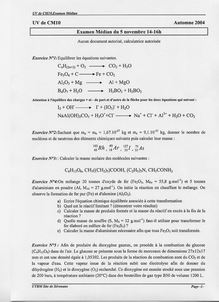 UTBM 2004 cm19 elements de chimie pour les sti/stl tronc commun semestre 1 partiel