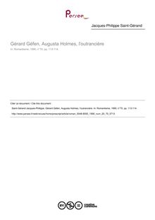 Gérard Géfen, Augusta Holmes, l outrancière  ; n°70 ; vol.20, pg 113-114