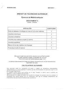 Mathématiques 2002 BTS Industries céréalières