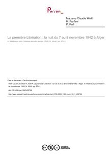 La première Libération : la nuit du 7 au 8 novembre 1942 à Alger - article ; n°1 ; vol.39, pg 57-61