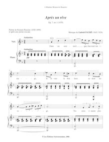 Partition , Après un rêve (Transposed en D minor), 3 chansons, Op.7