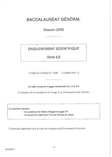 Sujet du bac ES 2009: Enseigement Scientifique