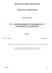 Environnement économique et juridique des services 2007 MC Services financiers