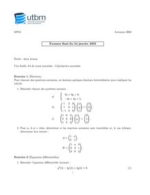 UTBM 2002 mt31 mathematiques : applications semestre 1 final