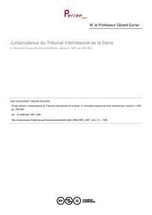 Jurisprudence du Tribunal international de la Sarre - article ; n°1 ; vol.3, pg 254-262