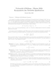 Université d Orléans Master ESA Econométrie des Variables Qualitatives