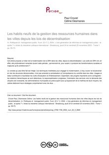Les habits neufs de la gestion des ressources humaines dans les villes depuis les lois de décentralisation - article ; n°2 ; vol.22, pg 55-73