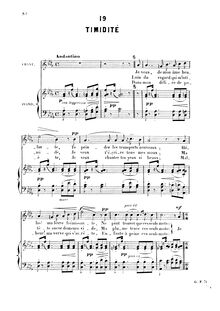 Partition , Timidité (= Verlegenheit, Op.138 No.3.), 40 Mélodies Poésies françaises par Victor Wilder