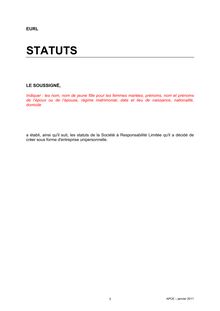 Modèle de statuts EURL