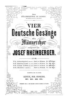 Partition complète et parties, 4 Deutsche Gesänge, Rheinberger, Josef Gabriel par Josef Gabriel Rheinberger